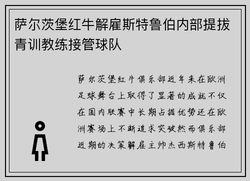 萨尔茨堡红牛解雇斯特鲁伯内部提拔青训教练接管球队