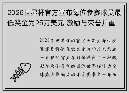 2026世界杯官方宣布每位参赛球员最低奖金为25万美元 激励与荣誉并重 2026世界杯官方宣布每位参赛球员最低奖金为25万美元 激励与荣誉并重